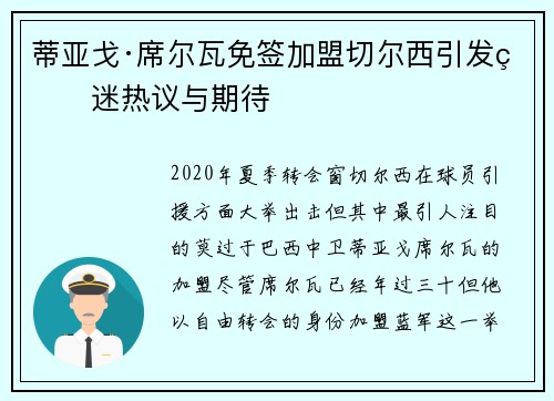 蒂亚戈·席尔瓦免签加盟切尔西引发球迷热议与期待